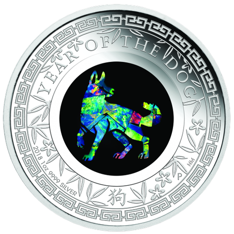 2018 Australia Opal Series Lunar Year of the Dog 1oz Sølv Proof $1 Mynt Selges