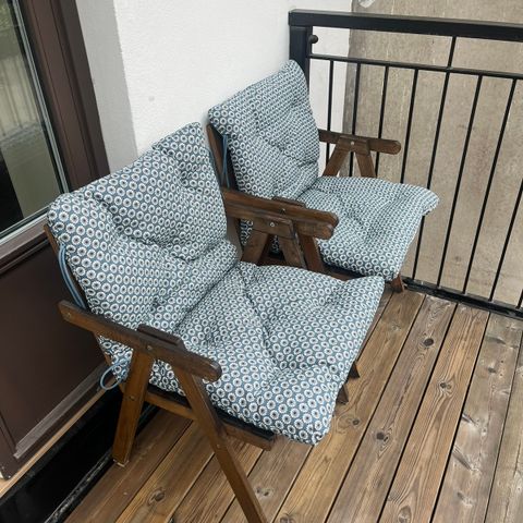 2 Balkongstoler/ hagestoler med puter IKEA Falholmen og Ytterön