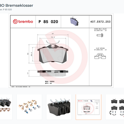 Brembo bremseskiver +klosser bak VAG