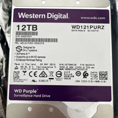 WD Purple 12TB SATA 3.5" 7200RPM