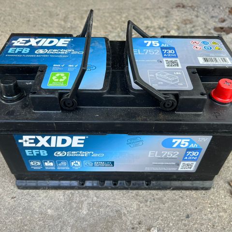 Exide (Sønnak) forbruksbatteri SL752 EFB, under ett år gammelt.
