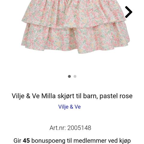 Vilje & Ve Milla skjørt til barn, pastel rose, str 116