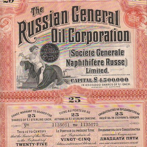 AKSJEBREV- RUSSIAN GENERAL OIL CORPORATION-  1923