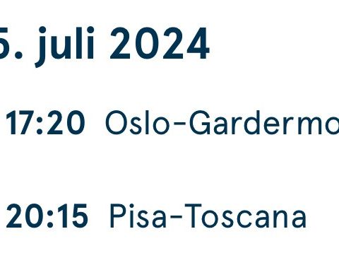 Flybillett Oslo Gardermoen - Pisa Toscana 25.07.2024