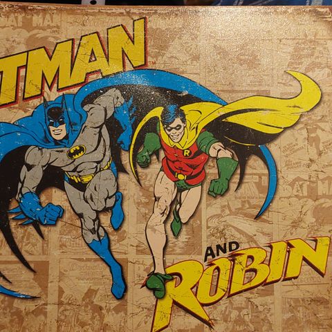 Stort Batman & Robin metall skilt
