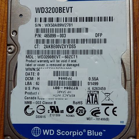 Western Digital Blue 2,5" SATA Harddisk 320GB