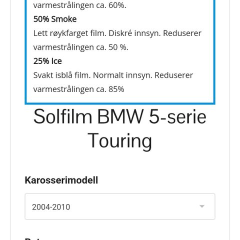 Ferdig kuttet solfilm til BMW e61