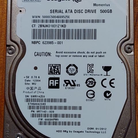 Seagate 2,5" SATA Harddisk 500GB