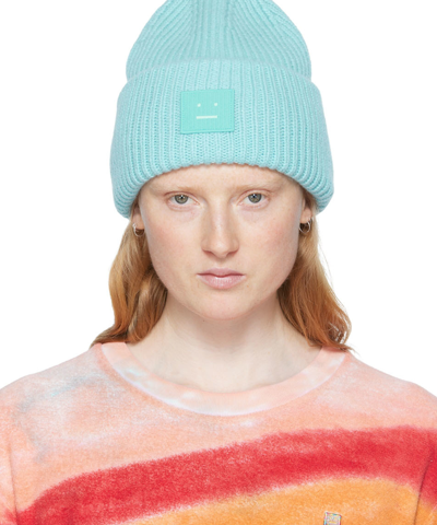 Acne Studios Pansy Logo Ribbed Wool Beanie - Turquoise farge ønskes kjøpt