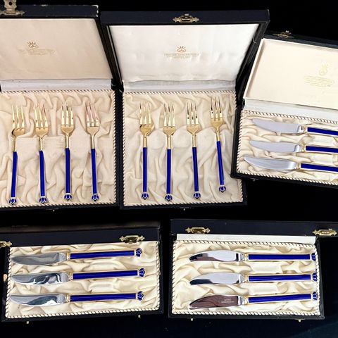 David Andersen Klaveness Line Dessert kniver og gafler gullforgylt med emalje
