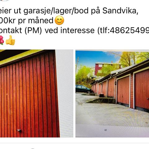 Lager/garasje/bod til leie på Sandvika