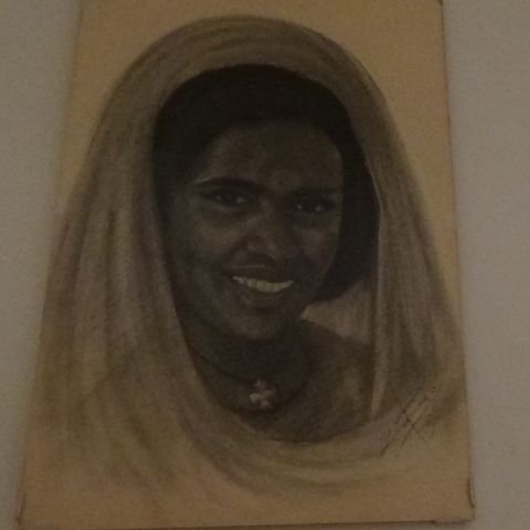 Portrett kvinne. Tegning. 70 tallet.