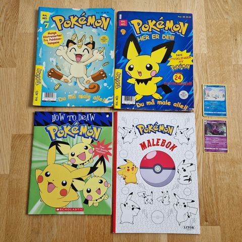 Diverse Pokemon malebøker + 2 samlekort
