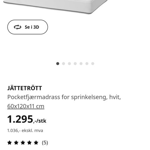 Ny madrass for sprinkelseng 60x120x11