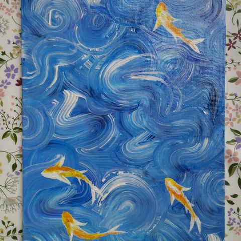 Jeg selger et akrylmaleri, maleri av en fisk, maleri over et marint tema