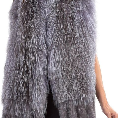 KNIT NATURAL SILVER FOX FUR SCARF SHAWL