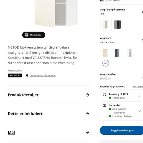 Ikea Metod veggskap: h100b60, h100b80