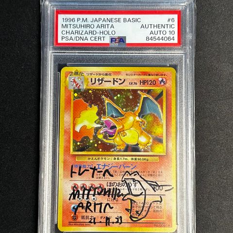 Pokemon 1996 Jap. Base Charizard Mitsuhrio Arita Signed/Sketch PSA Auth/Auto 10!