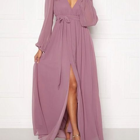 Goddiva Long Sleeve Chiffon kjole med splitt - dusty lavendel