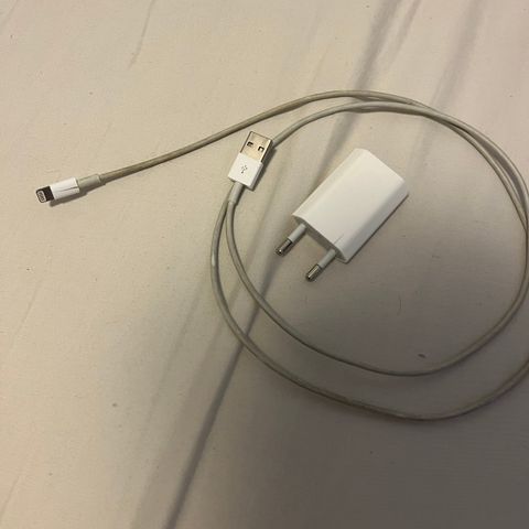 USB Apple strømadapter og Lightning ladekabel