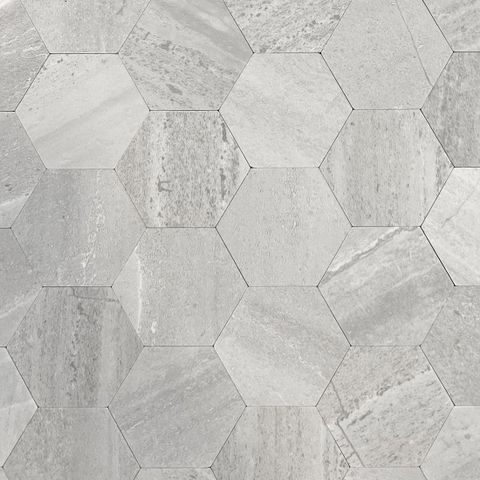Hexagon lysegrå betong selvklebende veggfliser fra Lindas Dekor