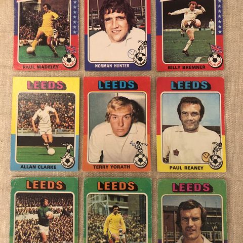 Leeds United - 9 stk Topps 1975 fotballkort