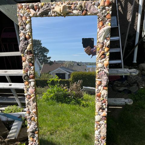 Speil gullmalt ramme med skjelldekor 59 x 118 cm