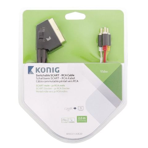 König Switchable SCART til 3 x RCA Male kabel - 2 meter