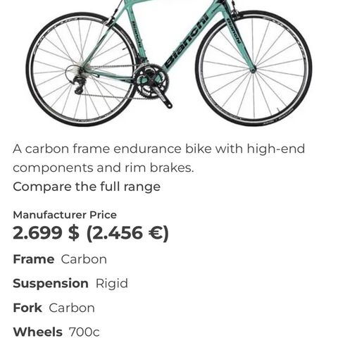 Bianchi racersykkel åpen for bud!