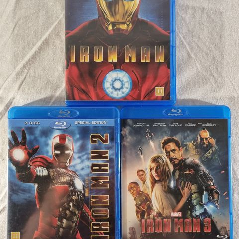 Iron Man 1, 2 og 3 Blu-Ray pakke norsk tekst