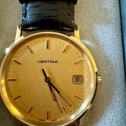 Certina gullur 14 k!  UBRUKT!! Lær. 34mm. BILLIG!!!