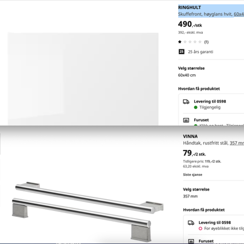 Ikea Metod front Ringhult med håndtak 3 stk