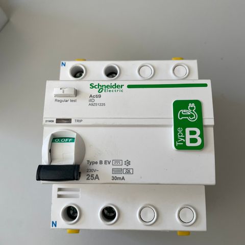 Jordfeilsbryter elbil B-EV Acti9 type B 25A 30mA, Schneider Electric