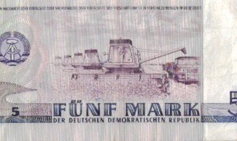 Brukt 5 Mark seddel DDR fra 1975 (0517)
