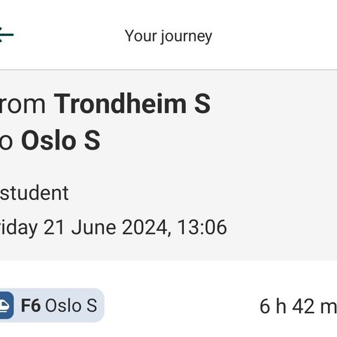 Trondheim S til Oslo S 21.06.24 togbillett