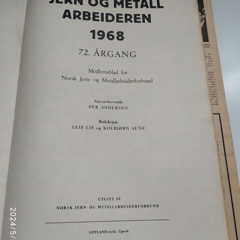 JERN OG METALLARBEIDEREN 1968. SAMLEROBJEKT ?