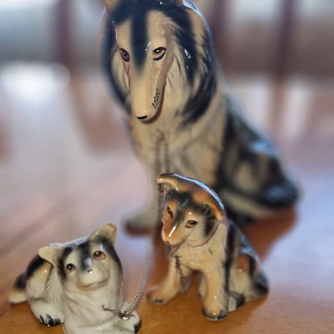 Porselen figurer Collie med barn