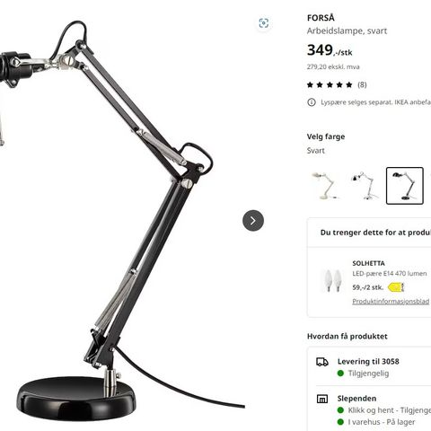 Lite brukt sort skrivebordslampe fra Ikea selges rimelig!