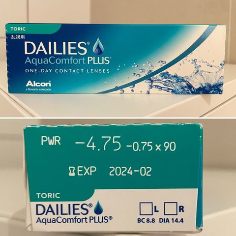 Dailies Aquacomfort plus toric -4,75 -0,75 1/2 pris