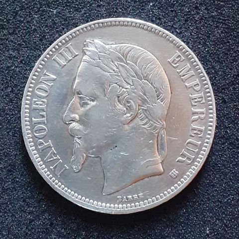 5 FRANCS 1869 BB FRANKRIKE ** STOR SØLVMYNT **