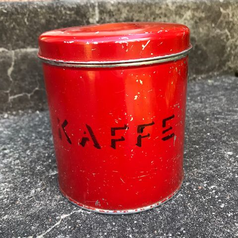 Vintage/retro kaffeboks/rød/aluminium/rustfri/nostalgi.