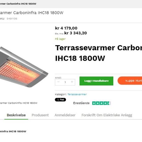 3 stk Frico Terrassevarmer Carboninfra IHC18 1800W selges
