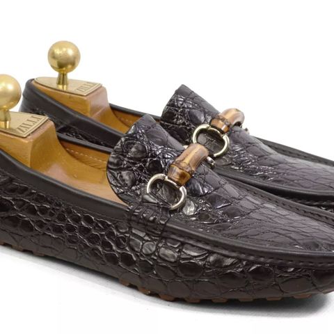 Gucci horsebit Bamboo Genuine Crocodile. Driving loafers Størrelse 43/44