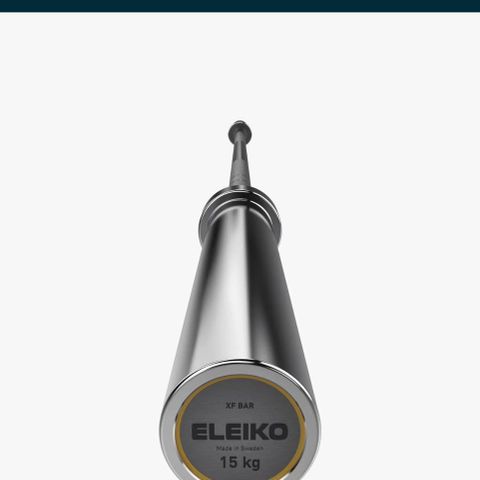 Ny Eleiko XF 15 kg styrketreningsstang, 50 mm skiver.