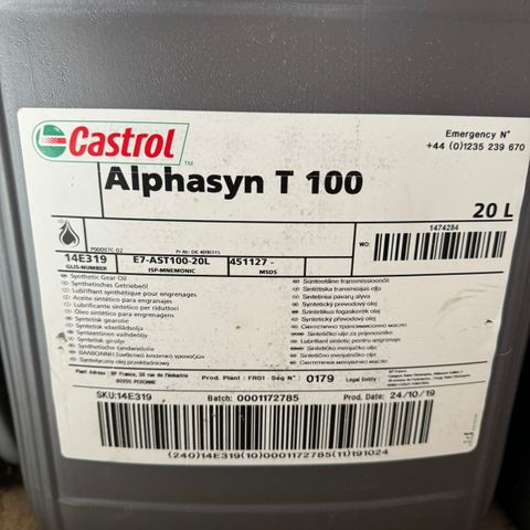 2 x 20l Castrol Alphasyn t100 selges kr 2000 samlet