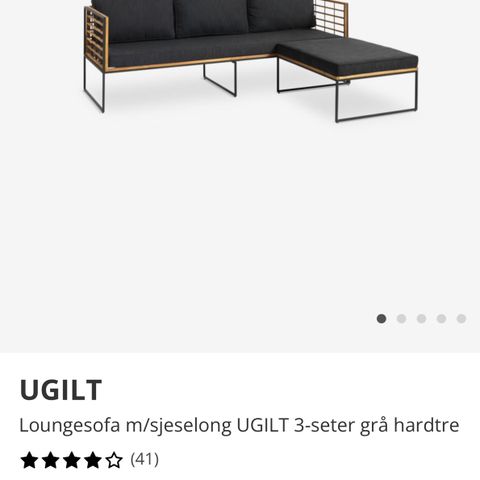 Loungesofa m/sjeselong UGILT 3-seter grå hardtre