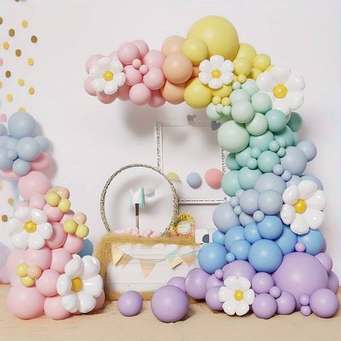 114pcs, 5/10 Inch Macaron Pink Blue Yellow Latex Balloon Arch