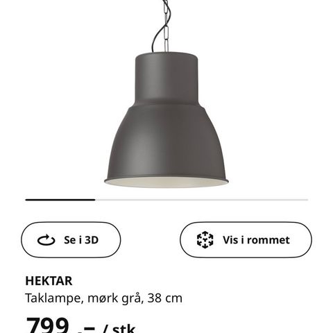 Hektar taklampe fra Ikea selges 100kr!