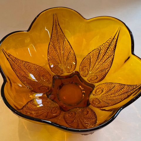 Retro skål med blomstermønster oransje cognacfarget