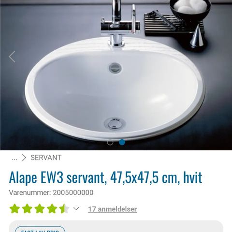 Alape EW3 servant, 47,5x47,5 cm, hvit